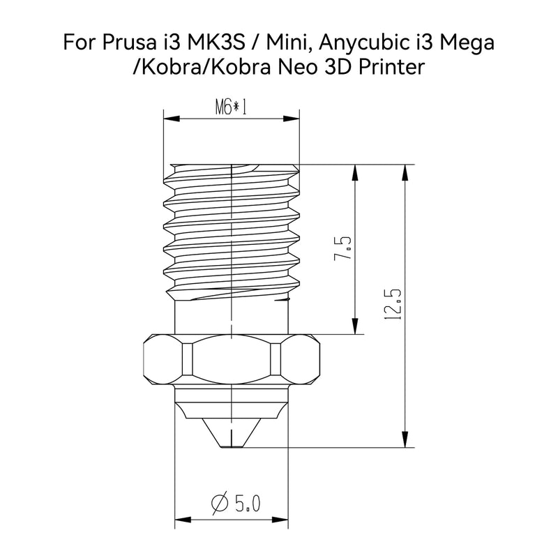 SeulQir Dual-Metal Tungsten Carbide Tip E3D V6 Nozzle, 0.6mm 3D Printer nozzles for Prusa i3 MK3S/Mini,Anycubic i3 Mega/Kobra/Kobra Neo 3D Printer and More (0.6mm E3D V6)