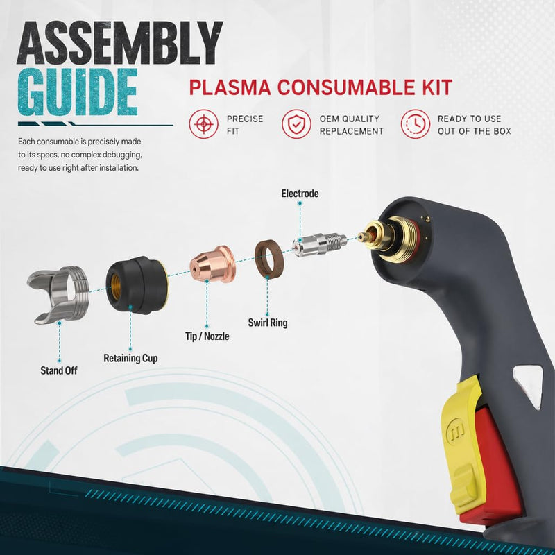 24Pcs IPT40 Plasma Cutter Consumables Set, Plasma Cutting Torch Accessories, Brass Electrode Kit Compatible with YESWELDER CUT 55DS Pro/CUT 65DS Plasma Cutter