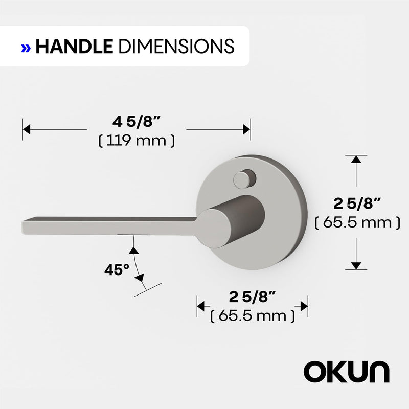 Okun Muse 1-Pack Brushed Nickel Privacy Door Levers – Push Button Lock, Reversible, Sleek Concealed-Mount Design for Bedroom & Bathroom 1 Pack