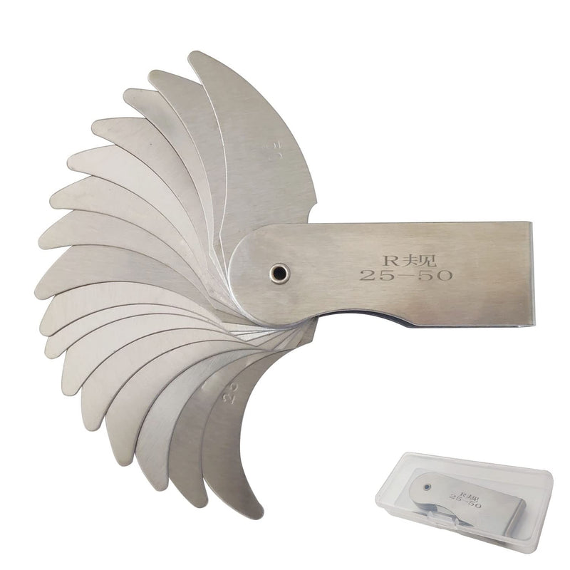 6 Pack R0.3-1.5/ R1-6.5/ R7-14.5/ R15-25/ R25-50/ R52-100 Radius Gauge Set, Stainless Steel Radius Fillet Gage Portable Concave Convex Measuring Tool for Tool and Die Makers Check R0.3-100