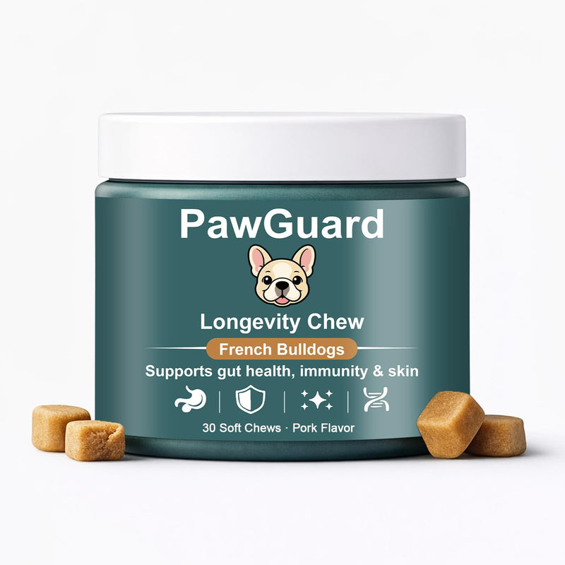 PawGuard French Bulldog Longevity Chews, Breed-Specific Formula Supplement for Bulldogs' Probiotics Chews, Supports Gut Health, Immunity & Skin, Pork Flavor, 30 Count (1 PC) 1 PC