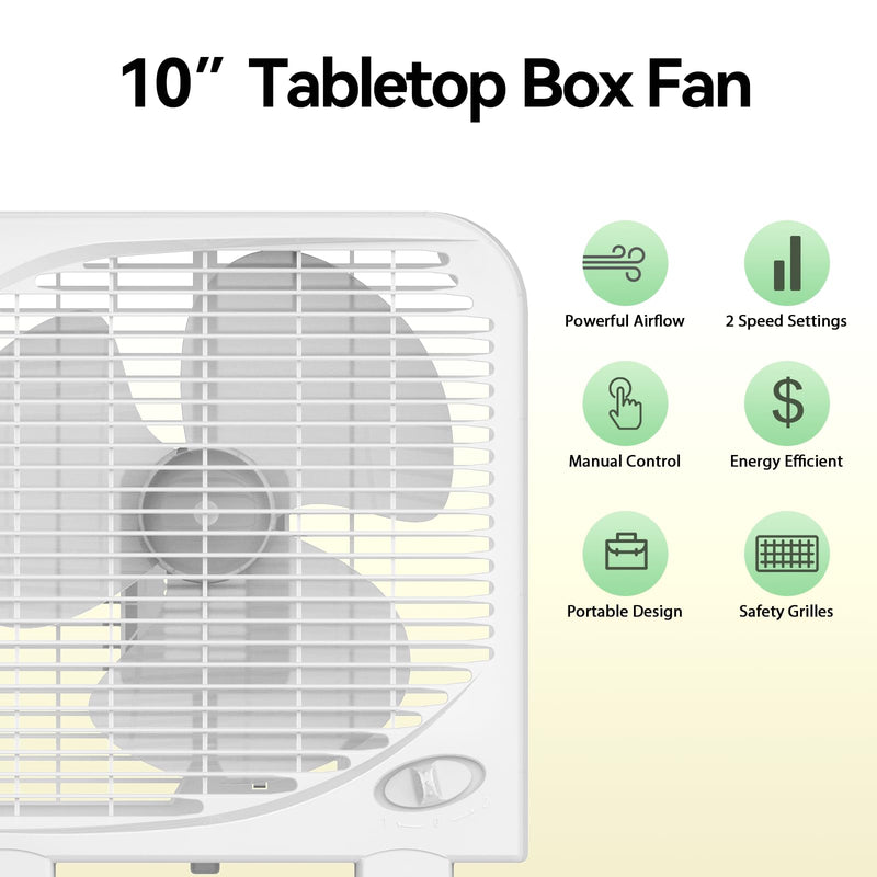 shinic 10" Tabletop Box Fan for Bedroom, 2 Speeds, Quiet Table Fan with Strong Airflow, Energy Efficient Small Box Fan, Portable Kitchen Exhaust Fan for Bedroom Bathroom Office Dorm Workshop, White Single Units