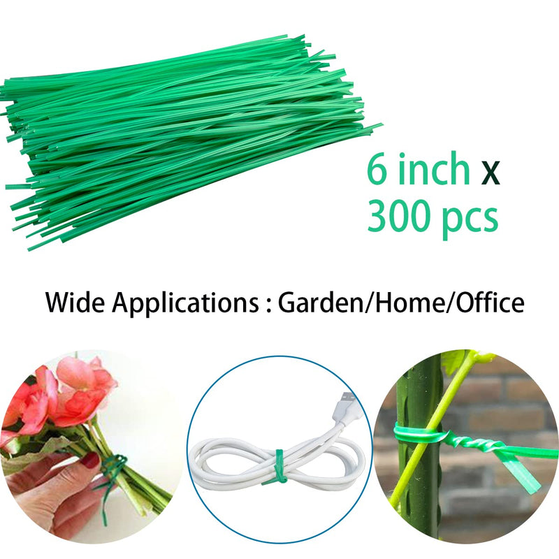 300 Pcs 6 Inch Twist Ties for Bags, Plant Ties, Breads Ties Twisty-tie, Climbing Plants Ties, Bags Cables Cords Ties, Heavy Duty, Soft Green PE, w. Reusable Mylar Ziplock Bag