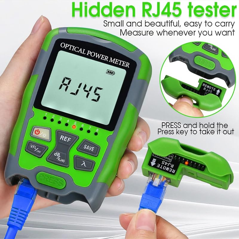 Fiber Optic Cable Tester Optical Fiber Power Meter, SC/FC/ST Universal Interface Built-in Fault Detector with FC to LC Adapter (C70-3)