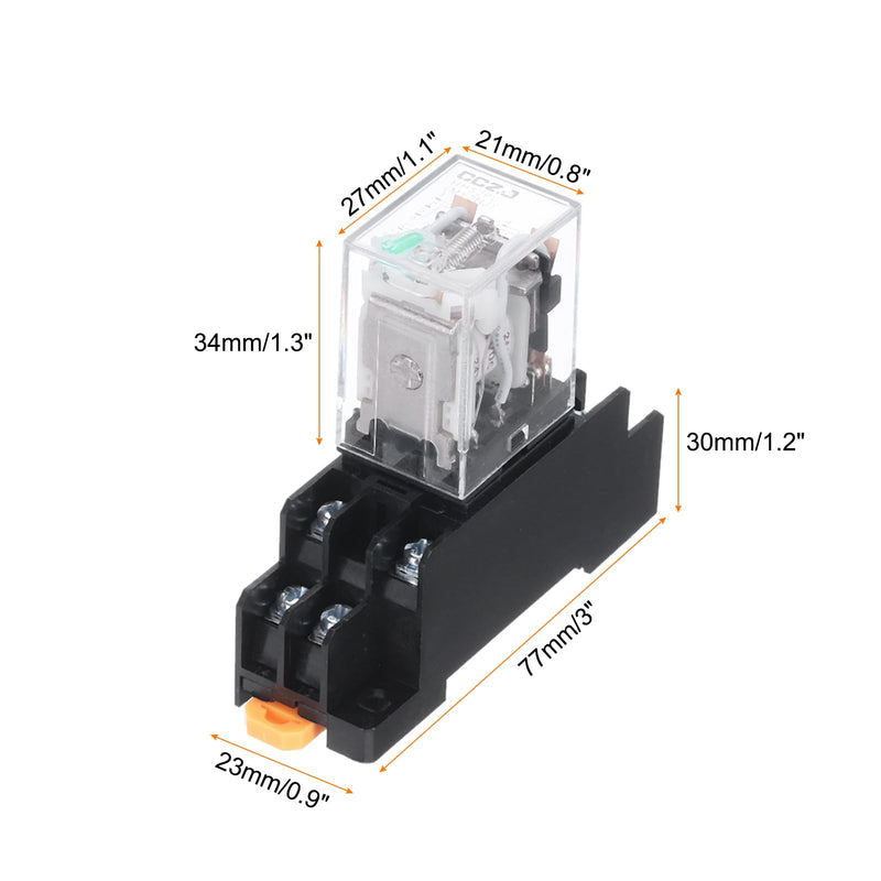 MECCANIXITY 6 Set DC24V Electromagnetic Power Relay 8-Pin AC/DC DPDT 2NO+2NC Relay Coil with Socket Base for Industrial, Home Appliances and DIN Rail System with LED Indicator