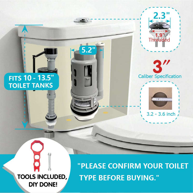 3-Inch Dual Flush Valve Replacement Kit with Tools for 2-Piece Toilets 2.3 in Button outer diameter