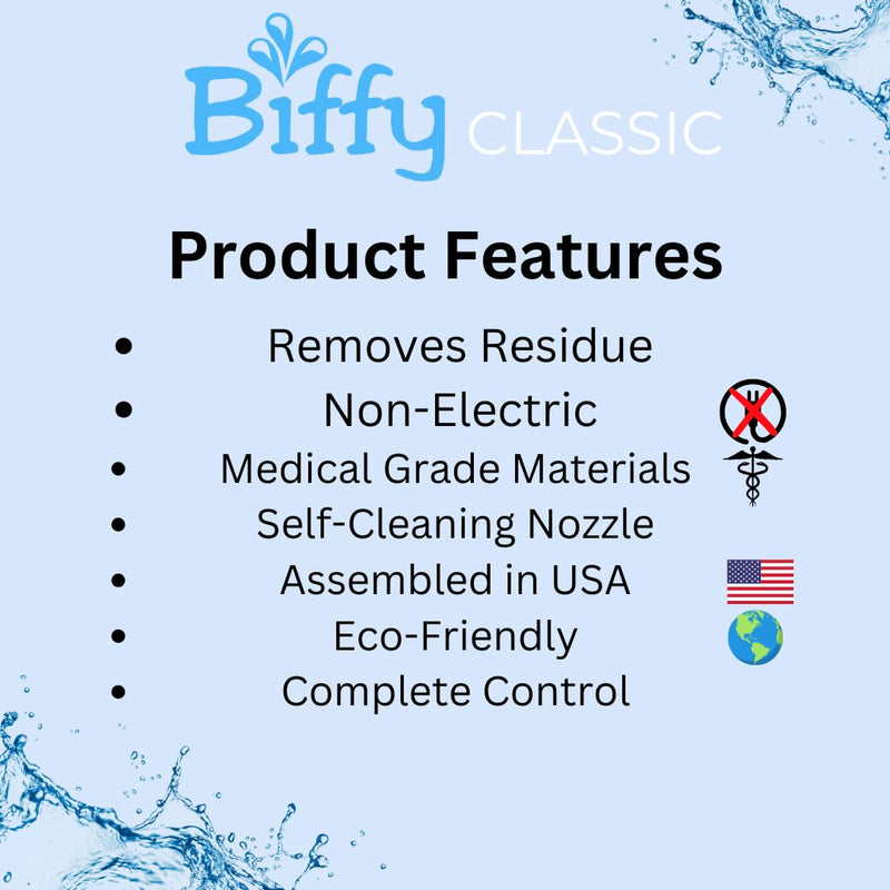 The BIFFY Classic Bidet Attachment- Physician Designed & Clinically Tested, Self-Cleaning, 8-Stream Spray with Adjustable Pressure and Pattern, Non-Electric, Assembled in USA Universal Classic (Standard, Round, Elongated Toilets)