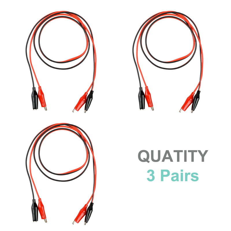 QTEATAK 3 Pairs 6 Units of Packaging Alligator Clips with Wires Test Cable Red-Black Wire Adhesive Design 100cm/39.4inches Long