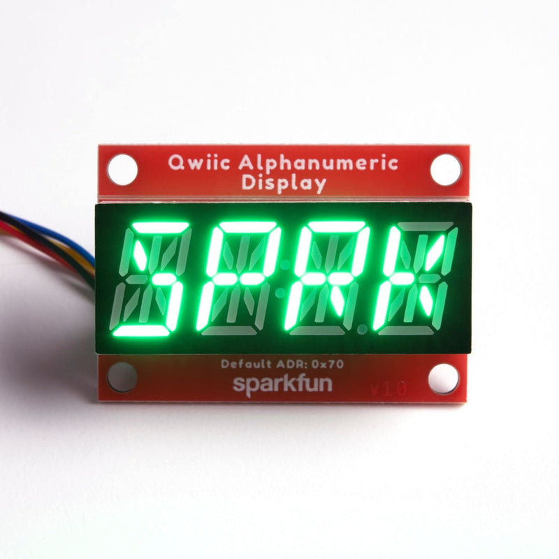 SparkFun Qwiic Alphanumeric Display - Green - 14-Segment Alphanumeric Display No Soldering Required 128 Patterns Maximum Display Segment Numbers 2X Wall mounting Points