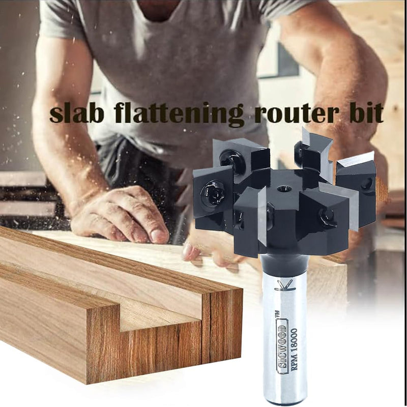 Slab Flattening Router Bit 1/2 Shank, 6-Wing, 2" Cutting Dia, Insert Carbide CNC Spoilboard Surfacing Router Bit, Wood Planer Planing Bit for Flycutter/ Slab Leveler/ Rabbeting by SICWOOD 2" Dia,1/2 Shank, 6-Wing Surfacing Bit 1/2 Shank