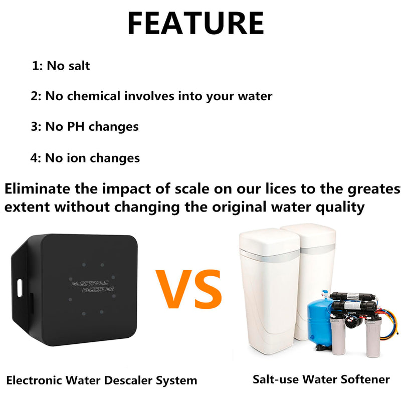 Electronic Water Descaler System Alternative Salt Free Water Softener for Whole House Reduces Limescale Prevent Deposits Build-up Hard Water