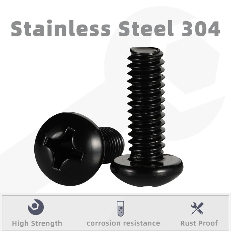 6-32 x 3/8" Pan Head Machine Screws, Stainless Steel 18-8 Black Finish, Fully Threaded, 100 PCS 6-32 x 3/8"