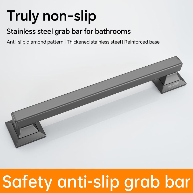 Joyrain Stainless Steel Square Grab Bar - ADA Compliant 500lb Weight Limit, 16/24/32 Inch Bathroom Safety Rail for Seniors & Disabled (Gun Metal, 32 inch) Gun Metal