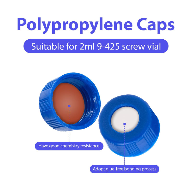 ALWSCI Ultraclean Vials for Chromatography Kit, 2 ml 9 mm HPLC Vial, Amber Autosampler Vial with Graduation, 9-425 Blue Screw Cap with Hole, Red PTFE&White Silicone Septa, 100 of Pack