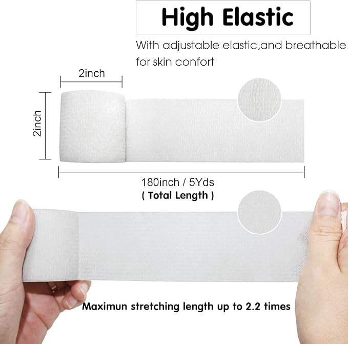 COMOmed 6 Rolls Self-Adhesive Bandage White 5cm x 4.5m Elastic Bandages, Non-woven Fabric, Sports Tape, Veterinary Packaging, Bandages and Sensitive Skin - NewNest Australia