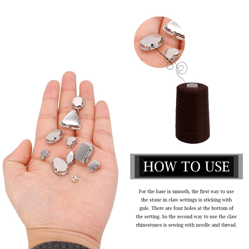 TANOSII Sew on Rhinestones 100 PCS Mixed Shapes Glass Rhinestones Sew on Crystal Gems Mental Flatback with Silver Claw for Jewelry Crafts Clothes Shoes Costume Garment AB White