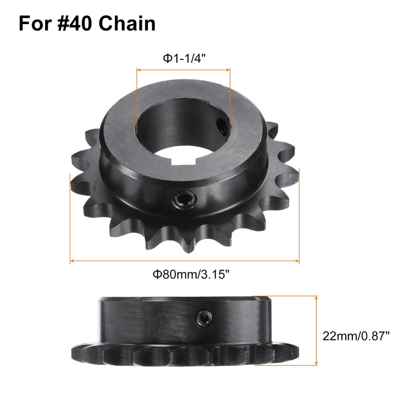 uxcell #40 Chain Roller Sprocket B Type, 1-1/4" Bore 18 Tooth Single Strand Chain Sprocket, Carbon Steel, Keyway with Set Screws