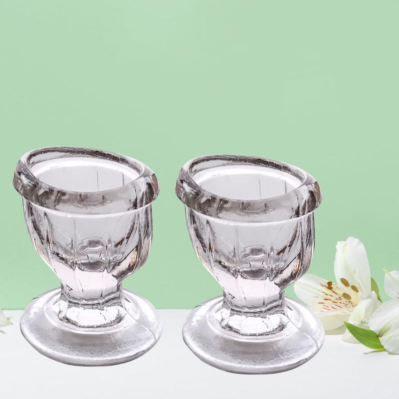 Glass Eye Wash Cups (Set of 2) with Storage Container | Eye Cleaner Solution for Tired Eyes, Eyestrain, Makeup, and Dust | Eye-Shaped Rim for Eye Rinse and Cleansing - Transparent