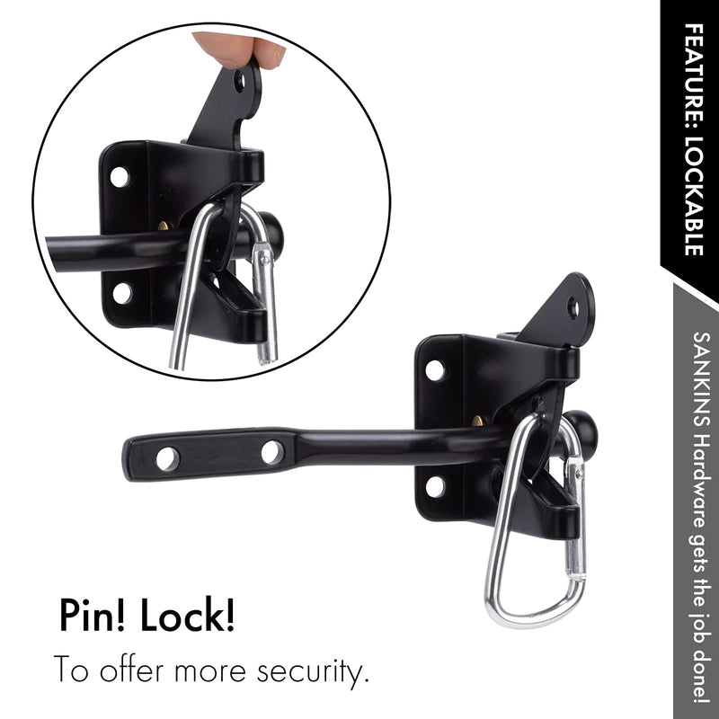 Self Locking Gate Latch Automatic Gravity Lever for Wood Fence Gate, Door Latches, Steel, Black 1 Normal