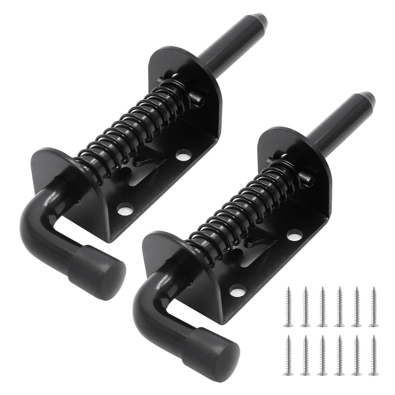2pcs 5 Inch Spring Loaded Gate Latch Pin, Heavy Duty Barrel Bolt Spring Latch, Steel Door Lock Latch for Cabinet, Shed, Trailer, Equipment (Black) Black
