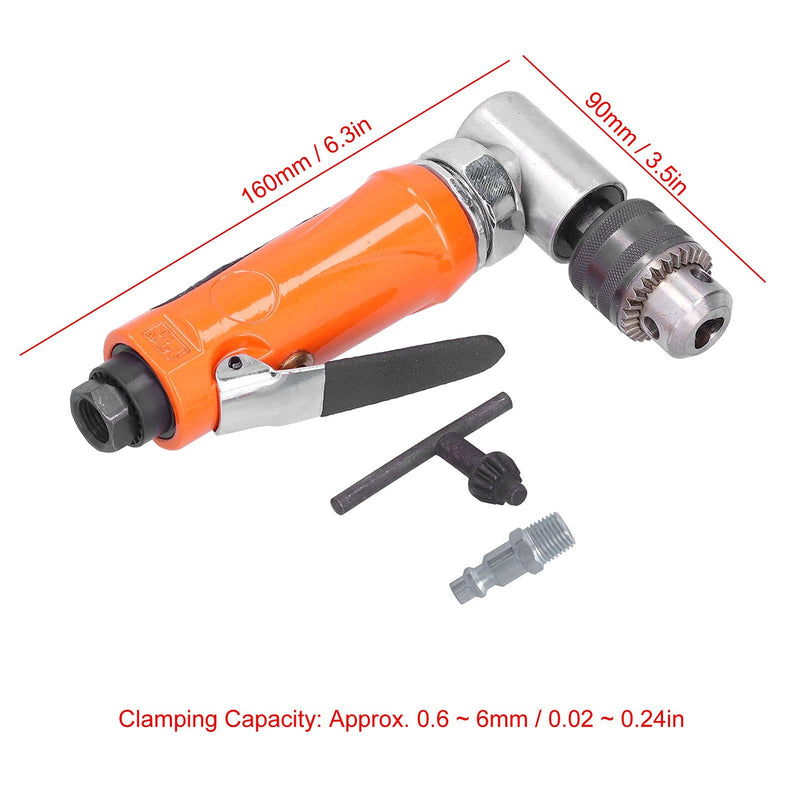 Air Right Angle Drilling Machine, Powerful Pneumatic Drill 90° 1/4 Elbow Head Manual Tool 0.6-0.8MPA 1500rpm with Wrench Air Drill Pneumatic Tool for Narrow Spaces, Furniture(American)