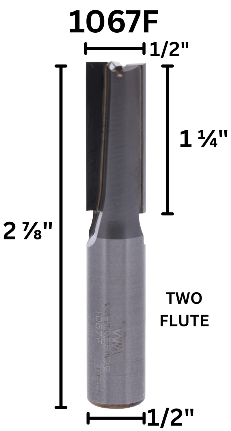 Whiteside Router Bits 1067F Straight Bit with Boring Point 1/2-Inch Cutting Diameter and 1-1/4-Inch Cutting Length
