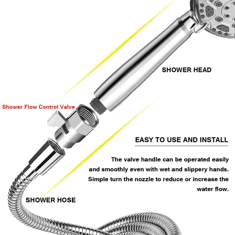 Shower Shut Off Valve G1/2" Brass Shower Head Flow Control Valve with Handle Lever G1/2 Universal Size for Shower Arm and Hose Silver