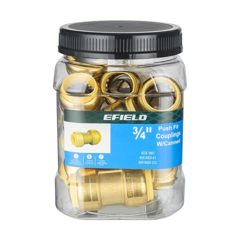 10Pcs Pro EFIELD 3/4" Push-fit Straight Coupling Brass Fittings(PF008-10) 3/4-Inch P10