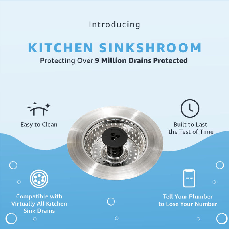 Kitchen SinkShroom Revolutionary Clog-Free Stainless Steel Sink Strainer, Chrome gray 1-(Pack)
