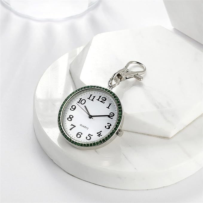 Lancardo Carabiner Watch, Nurse Watch, Pocket Watch, Key Chain, Men's, Women's, Analog, Pocket Watch, Diamond, Trunk, Easy to See, Everyday Life, Climbing, Work, Christmas, Gift, Birthday, Anniversary, Silver (Green), silver: green - NewNest Australia