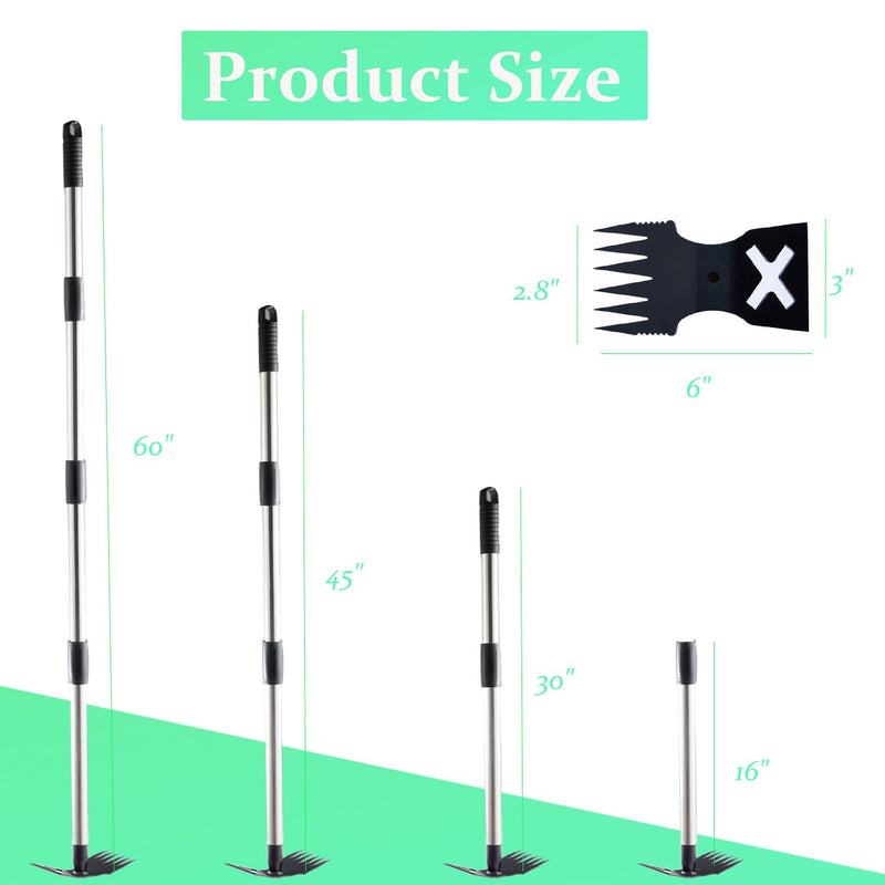 Weed Puller Tool with Long Handle - 60" Manual Weeder Remover Tool, 2 in 1 Hand Weed Rake and Garden Hoe for Gardening, Heavy Duty Uprooting Weeding Pull for Yard, Lawn, Patio and Garden