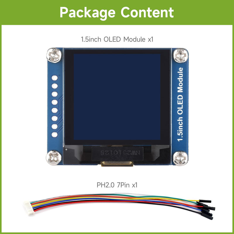 Waveshare 1.5inch OLED Display Module 128x128 Pixels 16-bit Grey Level with Embedded Controller Communicating via SPI or I2C Interface. 1.5inch OLED Module