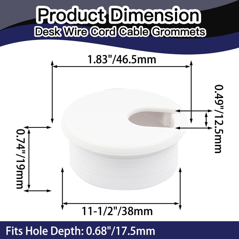 2pcs 1-1/2 Inch Desk Grommet, Plastic Desk Hole Cover, White Cable Hole Cover, Desk Hole Grommet for Wire Cord Organizing Office Computer Desk