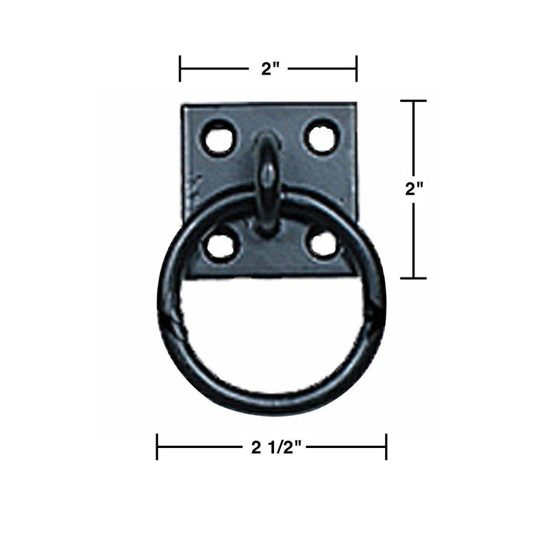 Renovators Supply Manufacturing Black Wrought Iron Mission Cabinet Ring Pull Antique Drop Style Square Backplate 2 in. RSF Rust-Resistant Powder Coat Finish Pack of 6