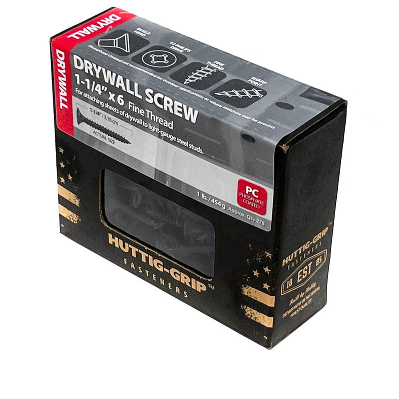 Huttig-Grip 278 pcs Drywall Screw #6 x 1-1/4 inches, Fine Thread, Phillips Drive, Phosphate Coated Finish, HGS114FDW1-1 lb Pack 1.25" x 6 Fine