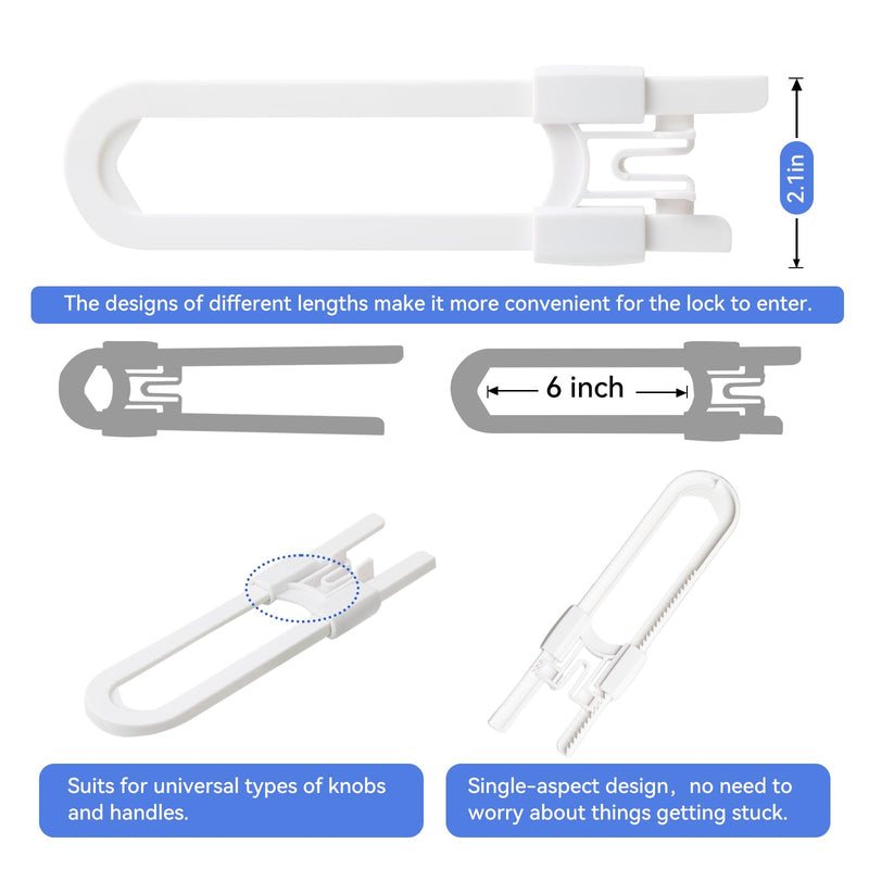 10 Pack Baby Sliding Cabinet Locks - Safeasy Adjustable U Shaped Child Safety Locks,Childproof Latches for Kitchen Bathroom Storage Cupboards Doors, Handles and Knobs (white, 10) White