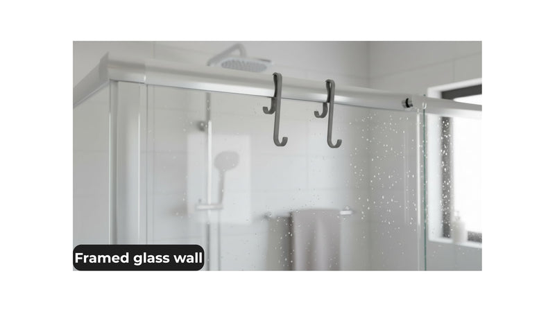 Universal Shower Hooks for Glass (6–10mm) - Extended 6” Hanging Hooks for Frameless Shower Doors, Frameless & Framed Shower Walls - Double Sided Hooks for Towels, Robes and Bathroom Accessories (Gray) Gray