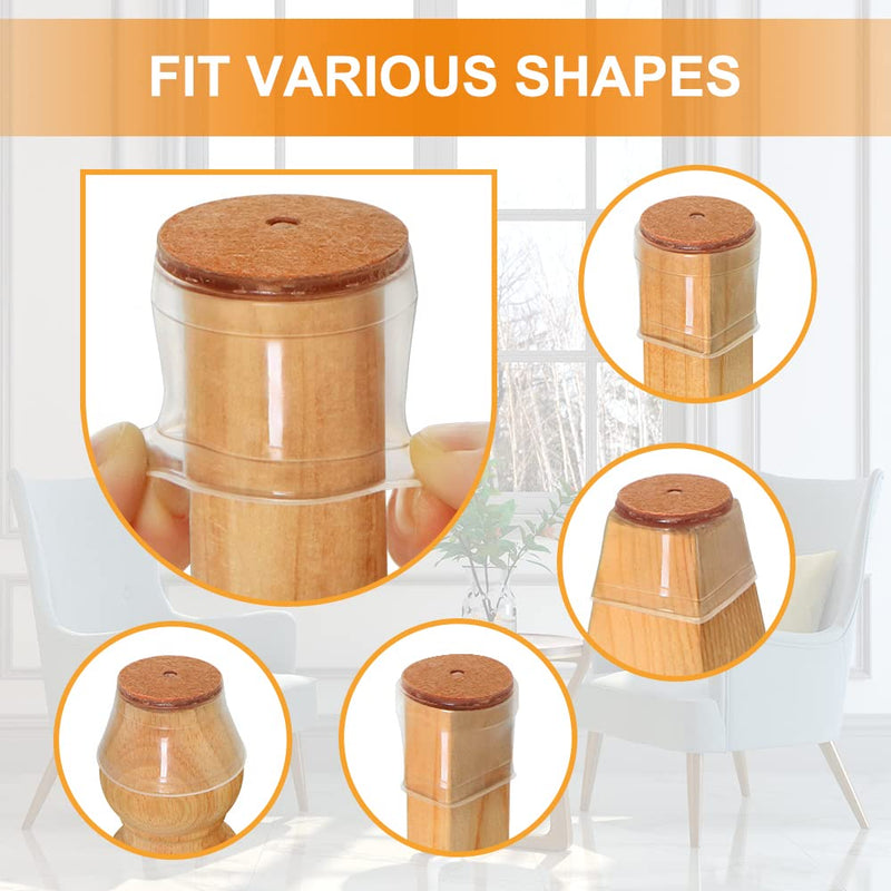 24 Pcs Chair Leg Floor Protectors for Hardwood Floors Silicone Covers to Protect Wood Tile Floors Felt Pads Furniture Leg Caps Non Slip Reduce Noise (Fit:1.3"-2") Universal L(Fit:1.3"-2") Clear-24pcs