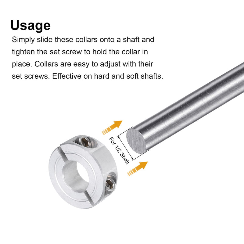 uxcell 2pcs Double Split Clamp-On Shaft Collar for 1/2" Shaft, Two-Piece Clamping Collar, 1-1/8" OD, 13/32" Thickness, Aluminum Alloy Set Screw Split Collar Clamp