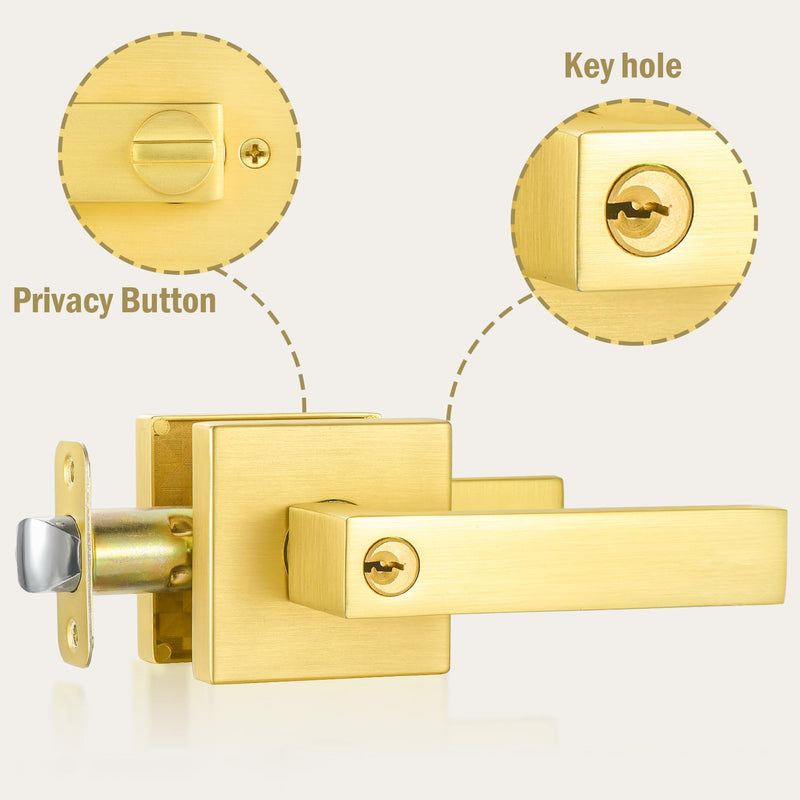 Gold Door Handles Door Knobs with Lock,Satin Brass Door Lever Keyed Front Entry Door Handle Interior/Exterior (1 Pack) Entry - 1 Pack - Not Keyed Alike Satin Brass