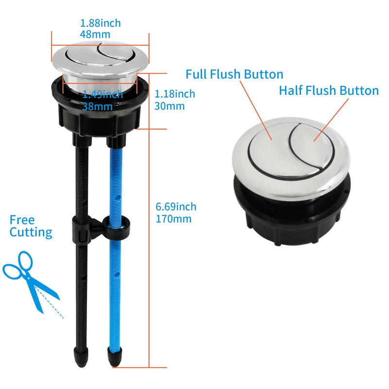 Toilet Flush Valve Replacement Kits with 1.49-Inch(38mm) Toilet Tank Button, Fits ToTo THU338N, Universal One-Piece Dual Flush WC Repair Parts, 2 Inches (8 Inches Height) 2-inches One Piece Toilet Flush Valve&38mm Button