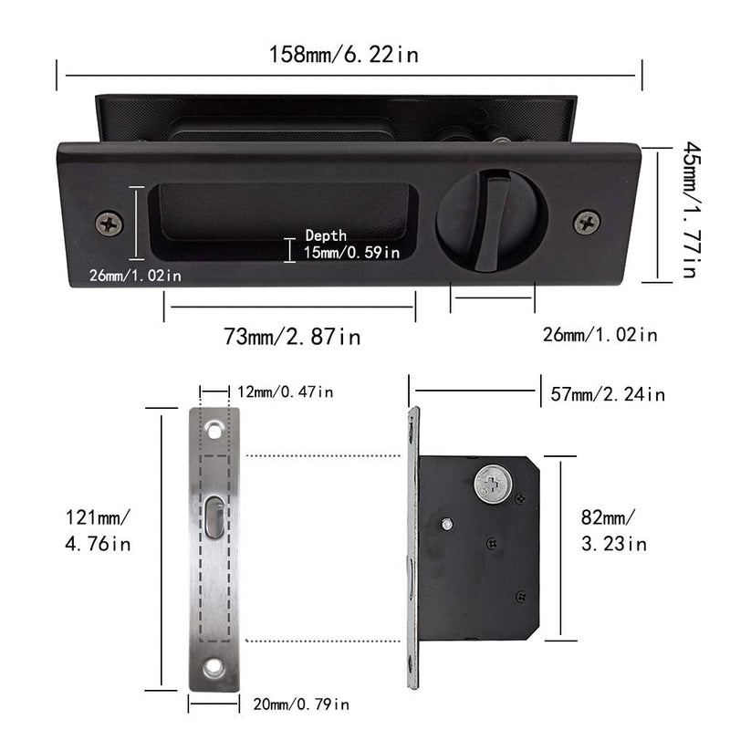 6.3” Privacy Pocket Door Lock Hardware,Invisible Door Handle with Keys,Recessed Door Handle for Pocket Sliding Door Lock Furniture Hardware,Matte Black 1 Pack