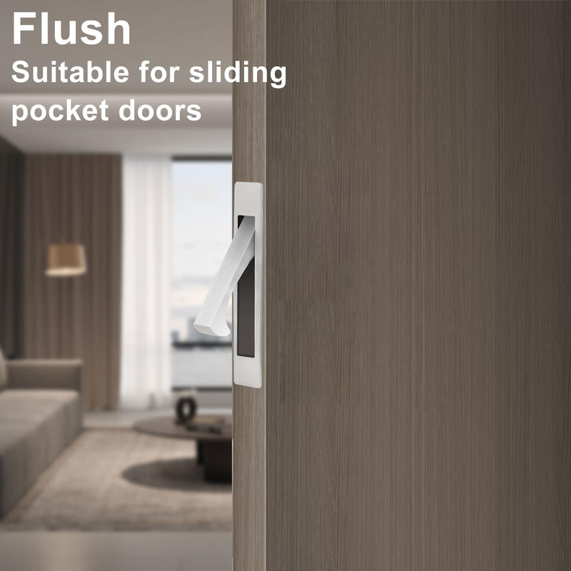 Dontay Pocket Door Key Lock with Edge Pull Handle,2 3/8" Backset,Stainless Steel Recessed 2 Sided,Hardware for 1 3/8" to 2 3/16" Sliding Door&Bathroom Doors (Brushed Nickel, Round - 1 Set) Brushed Nickel
