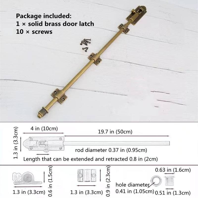 Heavy Duty Cane Bolts for Gates 23.7'',Barrel Bolt Latch Super Lengthen,Thickened Drop Bolts for Gates,Garage Bolts Solid cast Copper Sliding Lock for gate Latch Antique Brass