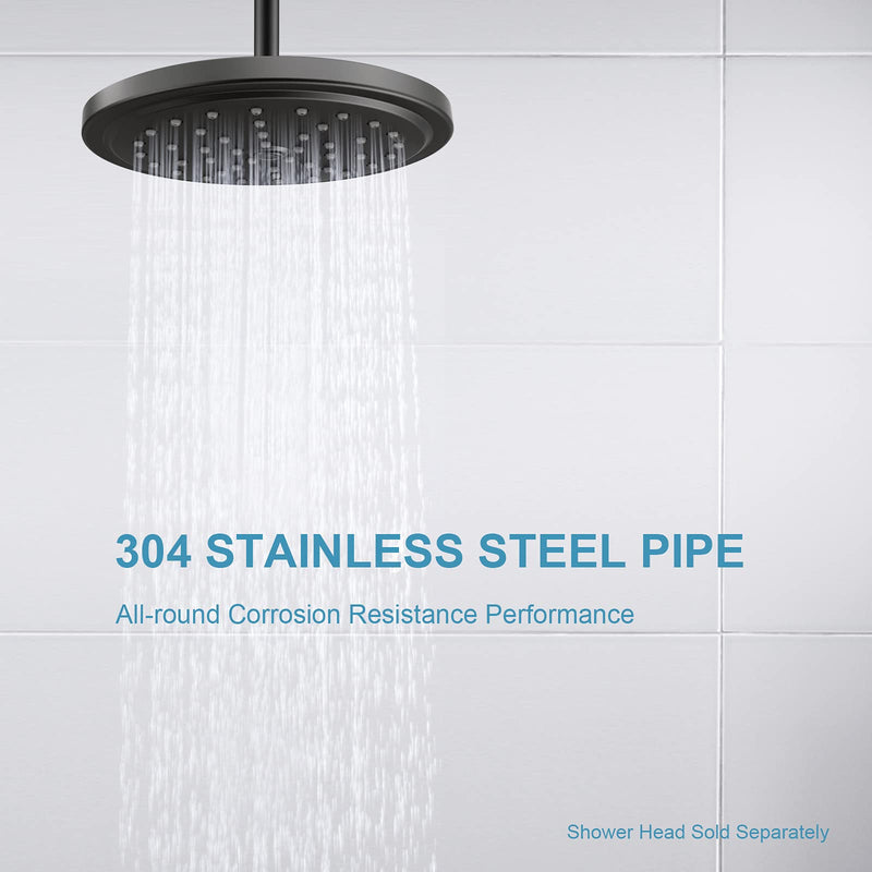 OFFO Shower Arm with Flange, 6 Inches Ceiling Mount Replacement Rain Shower Head Straight Arm Ceiling-Mounted For Fixed Shower Head & High Pressure Rain, Matte Black 6 Inch