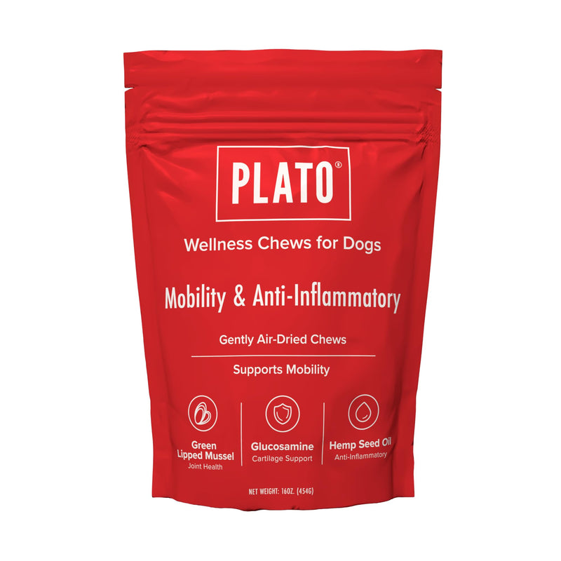 PLATO Pet Treats Air-Dried Wellness Chews for Dogs – Functional Dog Chews – Supports Mobility & Joint Health – Green-Lipped Mussel, Glucosamine & Hemp Seed Oil Recipe 16oz 16oz (120ct)