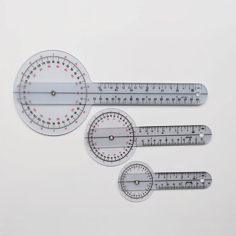 Goniometer Set of 6 with Bag,360°Goniometer Set-Including 6/8/12 inch Goniometer, 8 inch Spinal Goniometer, 6 inch 180°Goniometer & Finger Goniometer