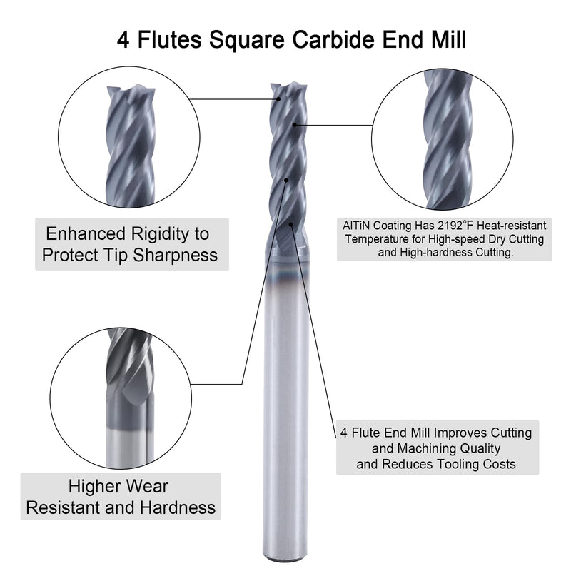 ISB 5/32’’ Carbide Square End Mill Set, 4 Flute Micro Grain Carbide Mill Bits for Alloy Steels/Hardened Steels, Suitable for DIYers and Professionals, 5 Pcs 5/32 in