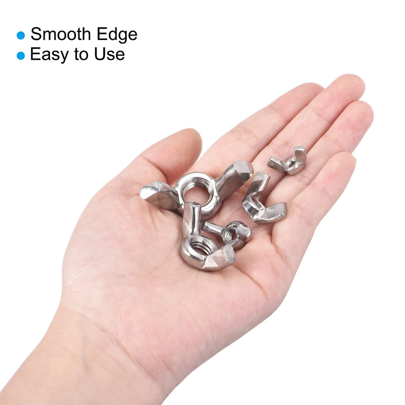uxcell #10-24 Wing Nut 50 Pcs, 304 Stainless Steel Butterfly Wing Nuts Fasteners Parts Hand Twist Tighten Wing Nuts for Machinery Electronic Equipment DIY, Silver