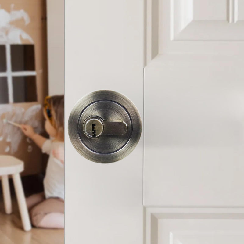Round Recessed Door Lock, 304 Stainless Steel Flush Mount Privacy Sliding Door Latch with Strike Plate and Keys, Brushed Bronze Finish for Pocket, Bifold, and Cabinet Doors